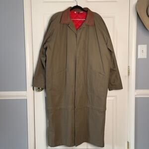 Vintage Field Coat Utility Long Trench Coat Liner Leather Collar Large Heritage